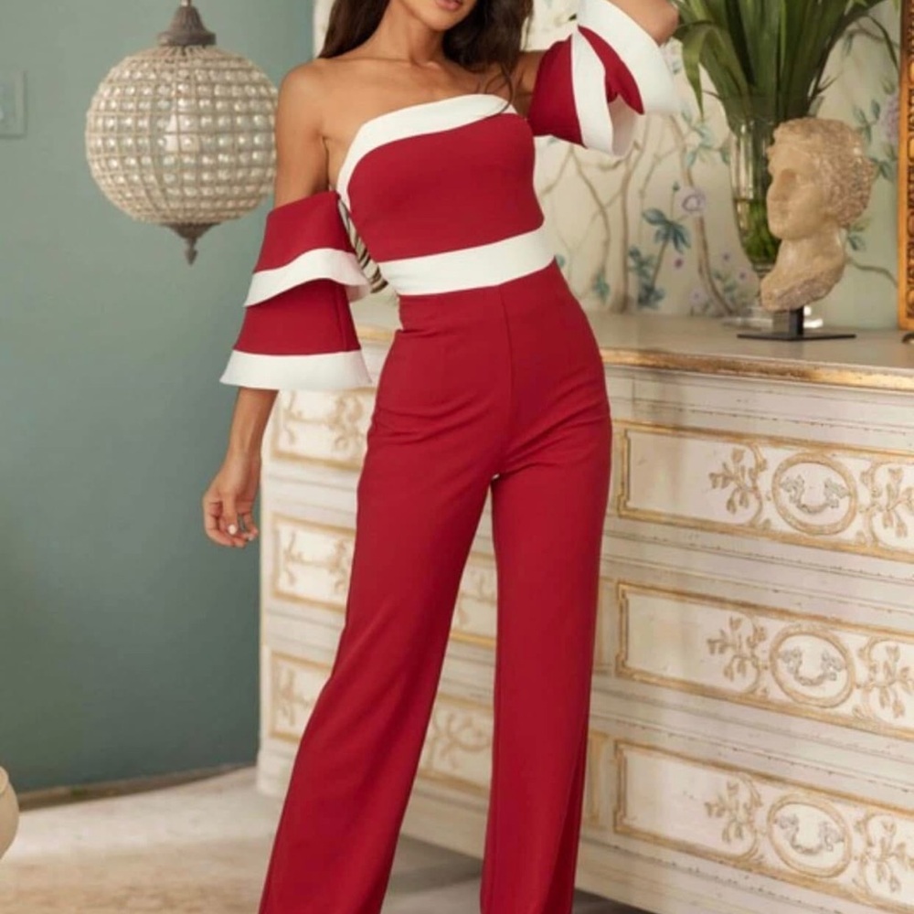 Off-Shoulder Red Jumpsuit